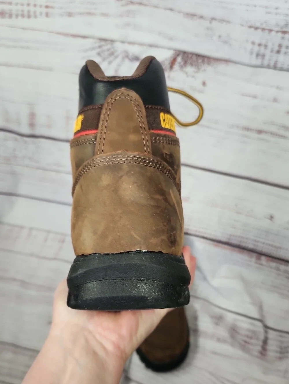 Caterpillar Brown Leather Work Boots with Yellow Laces